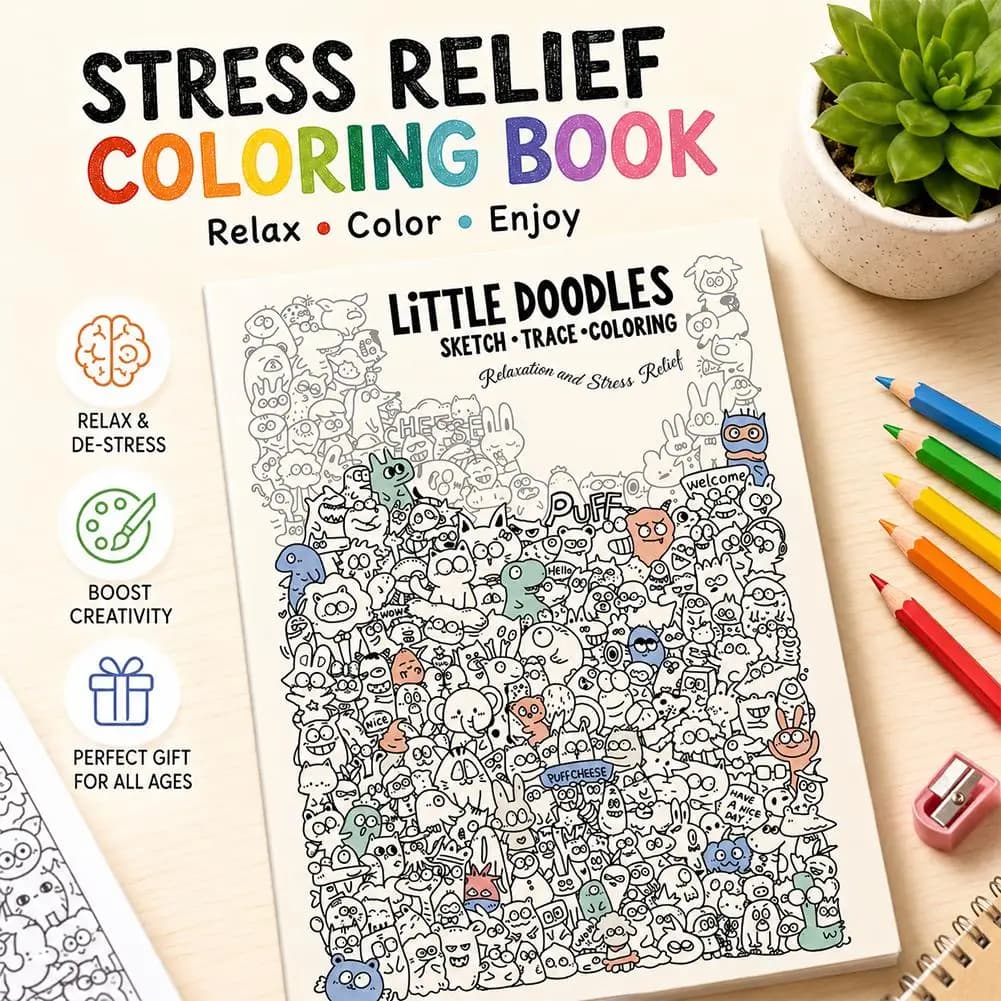 Little Doodles Stress Relief Coloring Book Tear Away Pages Anxiety Relief Doodle Sketch Book Adult Relaxation Art Activity Book