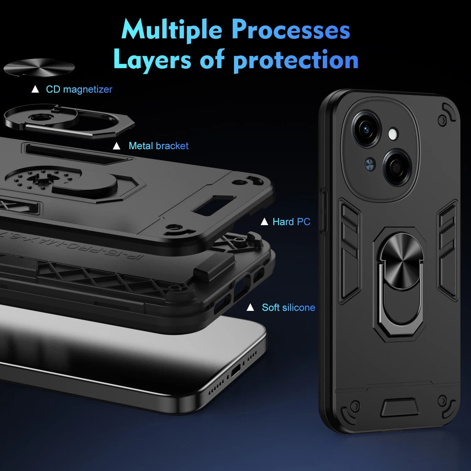 Armor Case for Tecno Spark Go 1 Go1 2025 Pop 9 Car Magnetic Finger Ring Holder Shockproof Hard Phone Cover TecnoSparkGo1 Pop9