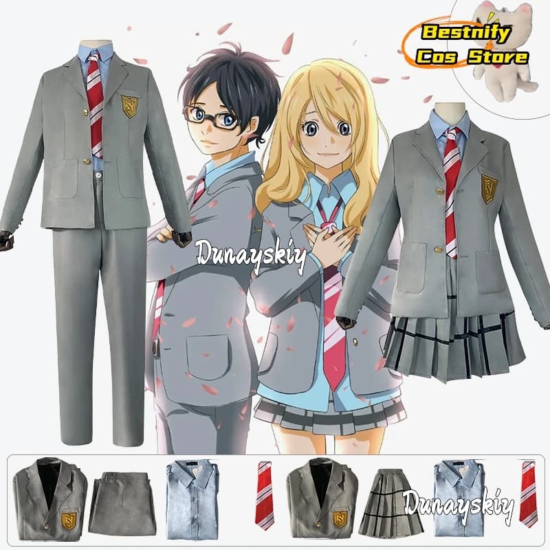 Anime La tua bugia in aprile Cosplay Miyazono Kaori Arima Costume XS-2XL Scuola JK Uniforme Unisex Vestito di ruolo Vestito da festa