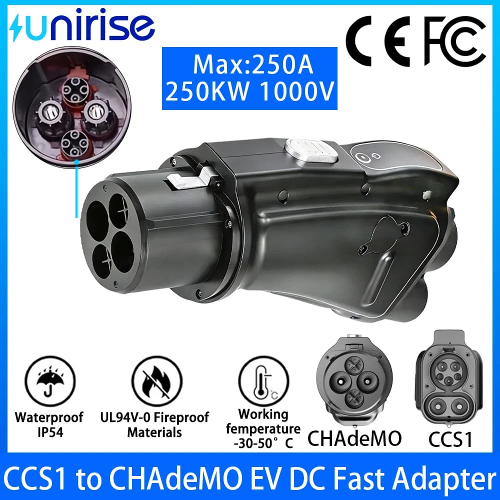 Unirise CCS1 adapter to CHAdeMO DC EV 250A 1000V, CCS Combi 1 rapid charging converter for Japanese electric cars, quick charging connector.