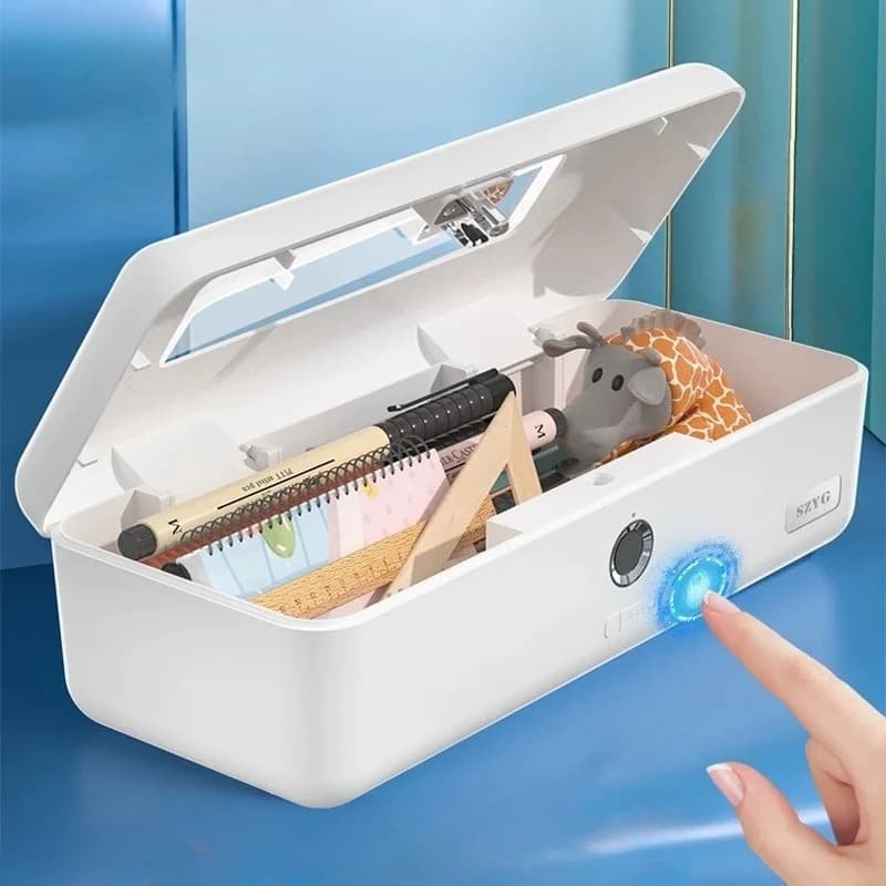 Fingerprint Lock Pencil Case,ABS Smart Large Capacity Stationery Box with Password,Secure Tech Pen Case for Students School Gift
