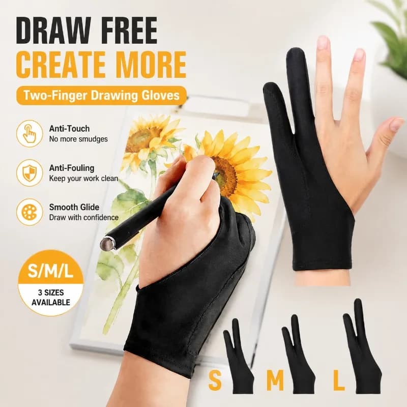 S/M/L Two-Finger Drawing Gloves Anti-Touch Anti-Fouling for Tablet Digital Board Touch Screen Oil Painting Office Art Supply