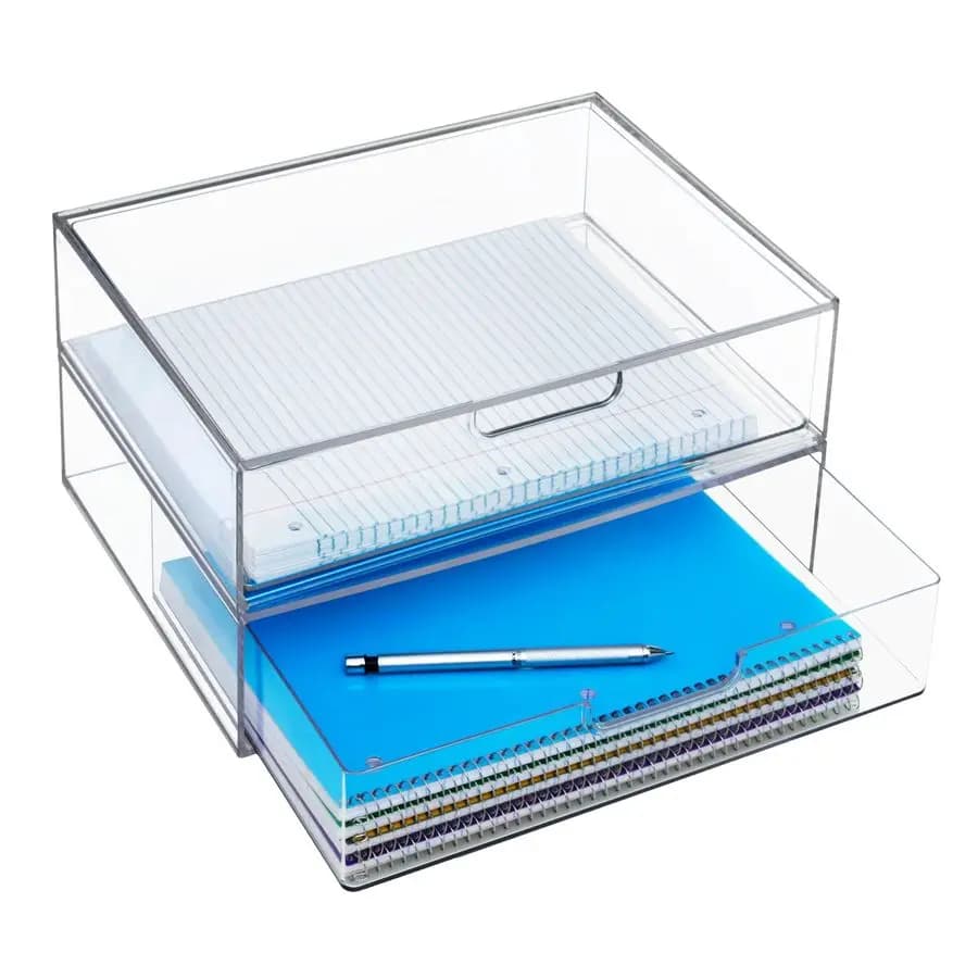 STAX Set di 2 Cassetti Organizzatori Impilabili in Plastica Trasparente, Larghezza 12,5 Pollici, Include Due Cassetti Aperti per Organizzare gli Accessori da Scrivania