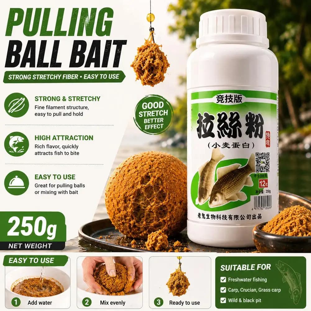 Wheat Protein Fishing Bait Additive Fiber Powder for Pulling Ball Bait Strong Stretchy Mesh for Carp Crucian Freshwater Fishing