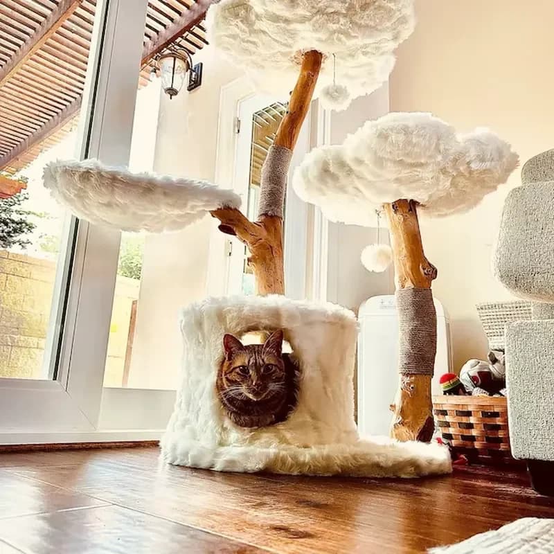 Cat Tree House Design Wood Tower Condo Climbing Cat Furniture With Flower Bed Sleeping Mat Solid Trunk Sisal Post for Indoor