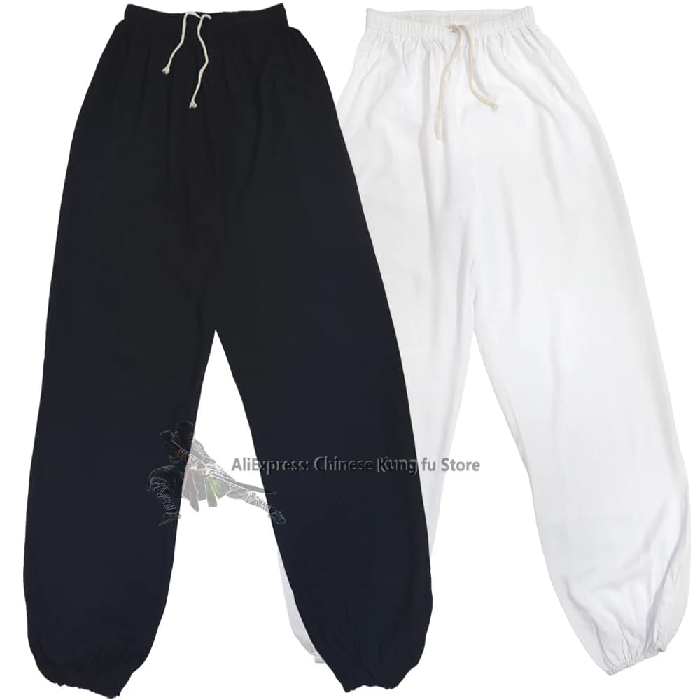 Pantaloni in cotone per bambini e adulti, per Kung Fu, Tai Chi, arti marziali, Wing Chun, neri e bianchi, per Qigong, Yoga e meditazione