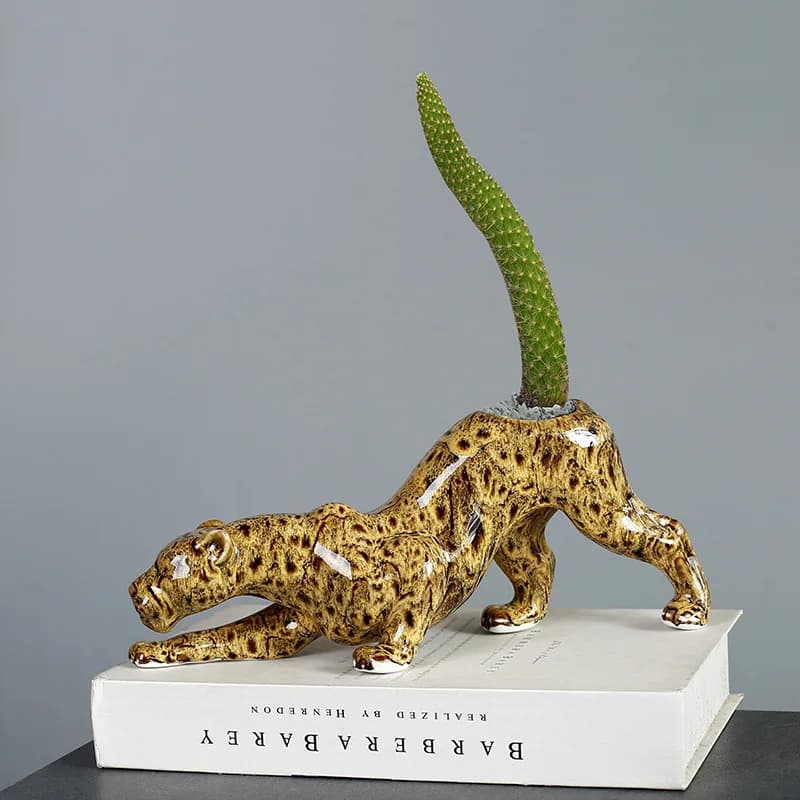 Ceramic Flower Pots Artificial Animals Leopard Cheetah Cartoon Animals Flower Vase Tail Flowerpot Plants Garden Accessories
