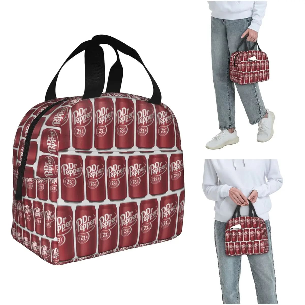 Dr Pepper (9) Borsa termica per il pranzo per donne e bambini, scatole portatili per alimenti, borsa termica per il pranzo