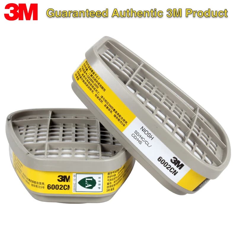 3M 6002 Acid Gas Cartridge NIOSH Respirator Filter for 6200/7502/6800 Mask Protection CL2 HCl SO2 H2S (2PCS)