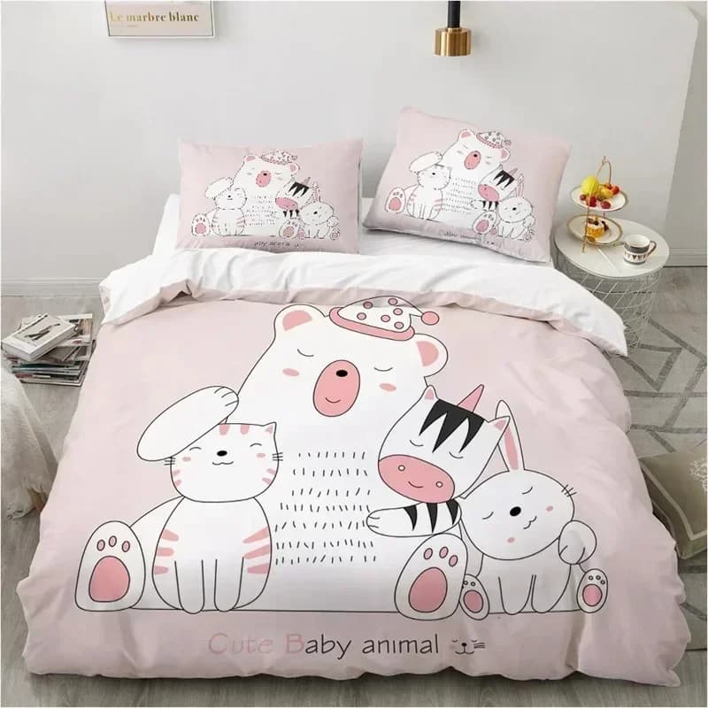 Set di biancheria da letto per bambini con simpatici animali dei cartoni animati, rosa, con stampa 3D di gatti divertenti, copripiumino singolo/matrimoniale per ragazzi, bambini, ragazze, decorazione per la camera da letto