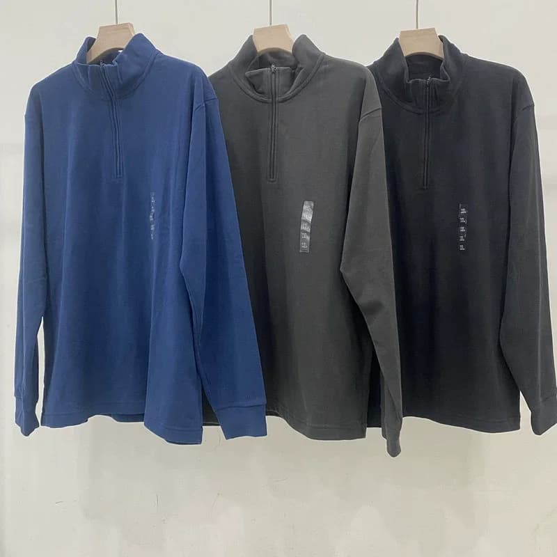 Men's Autumn Winter New Smooth Elastic Fleece Half Zip Hoodie Long Sleeve T-Shirt Casual Loose Fit Warm Daily Wear 481184