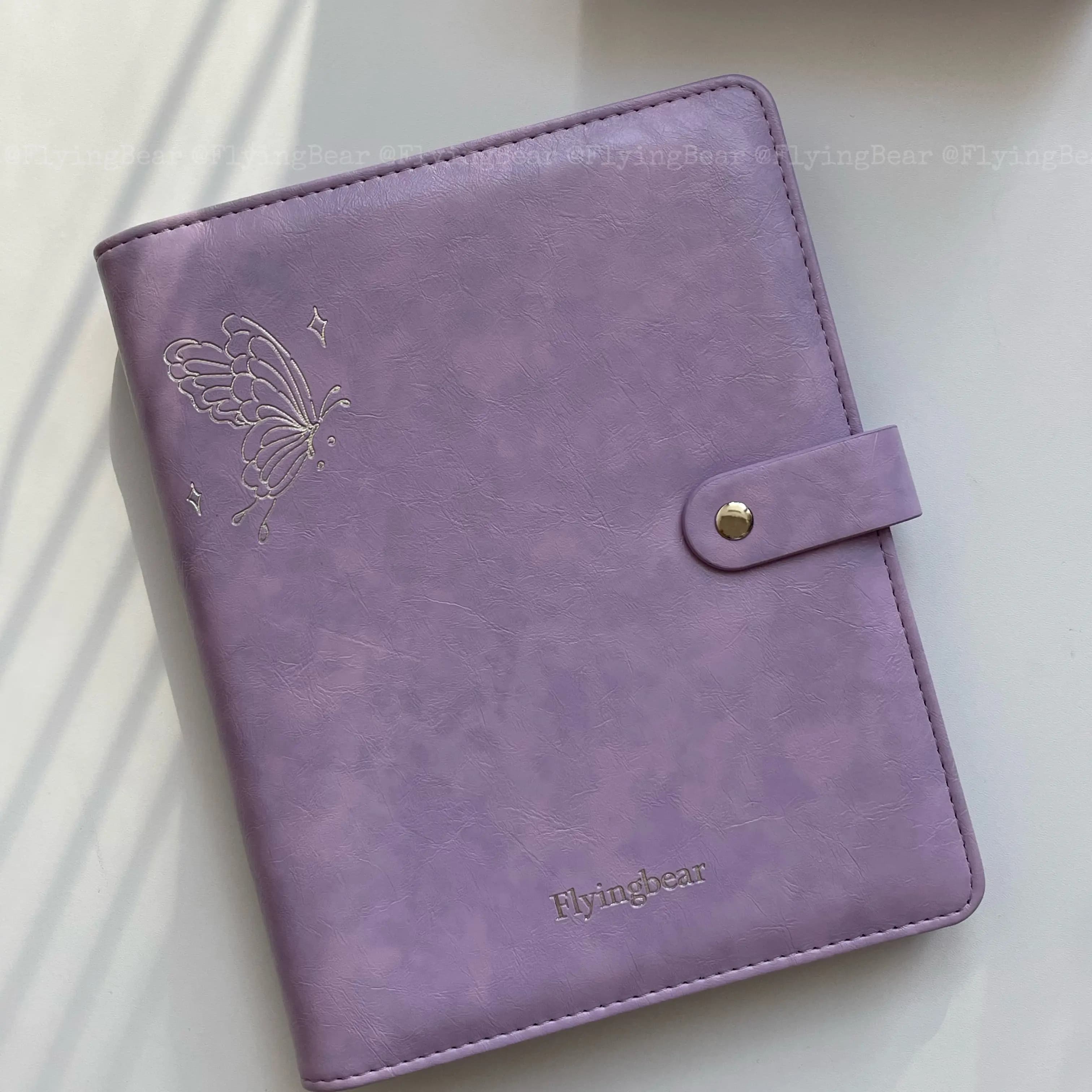 Purple Butterfly Leather A5 Card Album – Scrapbook Journal & Card Storage Binder for Fan Memorabilia, K-Pop Polaroid Photos