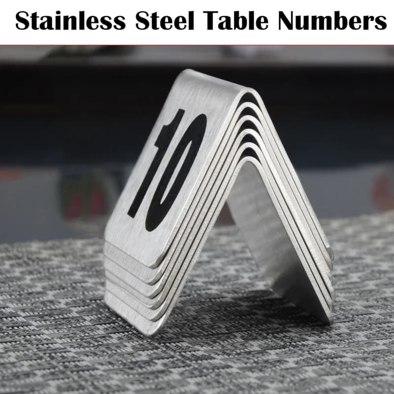 5PCS Doppi Lati In Acciaio Inox Numeri Da Tavolo 1-25 Segni Piatti Ristorante Caffetteria Bar Luogo Tavolo Indicatore Scrivania Cifre Titolari di Carta