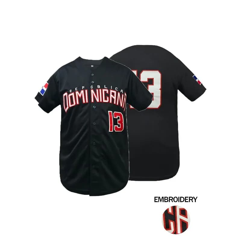 Maglia da baseball da uomo Repubblica Dominicana # Completo Sportivo a 13 Cuciture, Camicia Casual a Maniche Corte con Bottoni, Abbigliamento Uomo