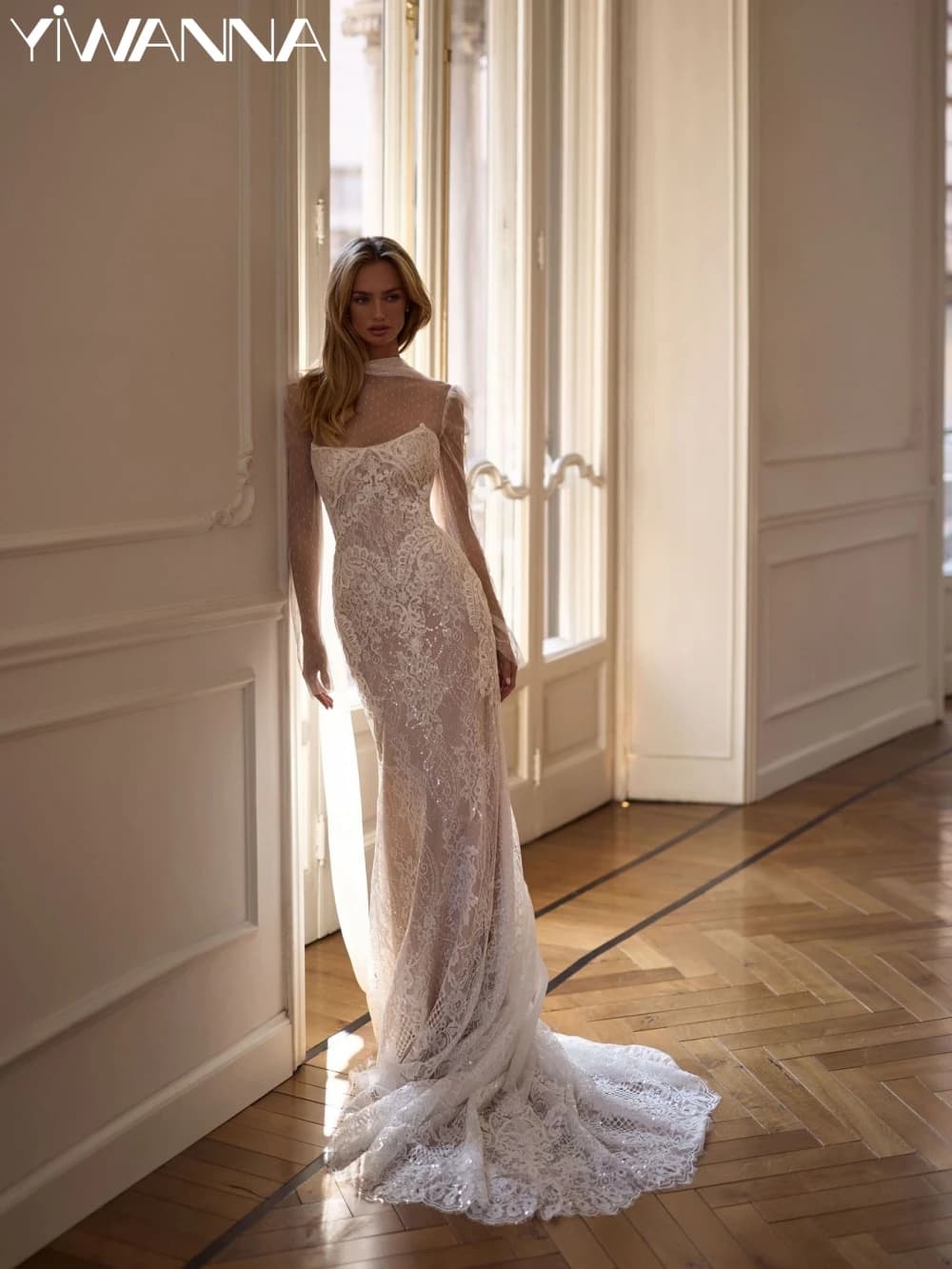 Abito da sposa a sirena in pizzo con paillettes con top staccabile Grazioso abito da sposa senza maniche Abiti romantici personalizzati per la sposa