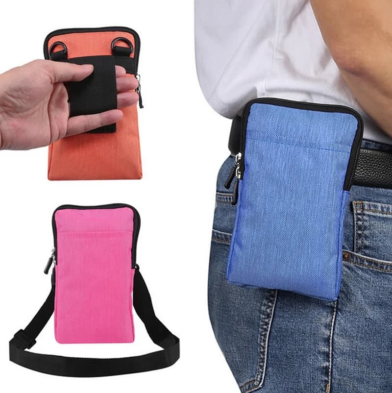 Borse moda per tutti i telefoni cellulari inferiori a 6.3-7.2 pollici custodia esterna 2 tasche 1 cerniera custodia portafoglio Clip da cintura borsa per Smartphone
