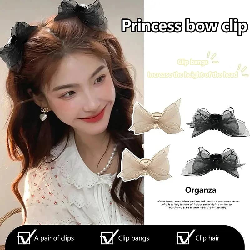 Z. 2 fermagli per capelli alla moda con fiocco in rete, fermagli per capelli dolci e raffinati per donne e ragazze, accessori per capelli da principessa versatili, regali