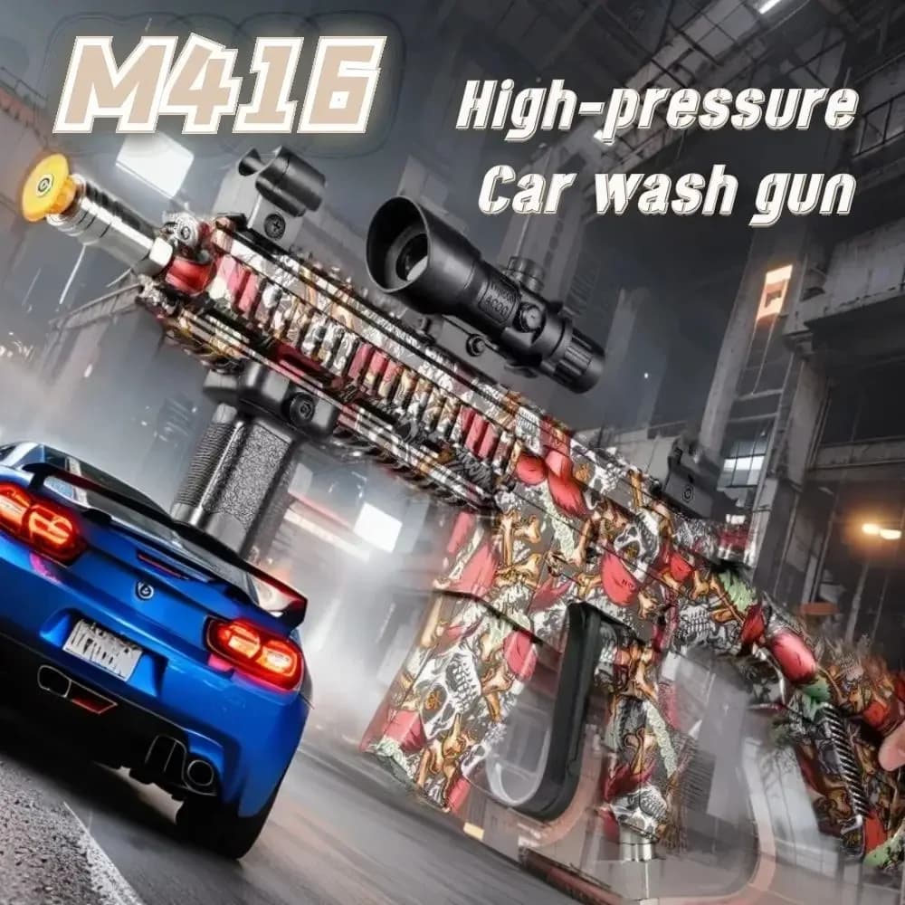 Pistola ad acqua per lavaggio auto stile M416 con più ugelli, divertente per la pulizia all'aperto, blaster ad alta pressione, fantastici regali per adulti