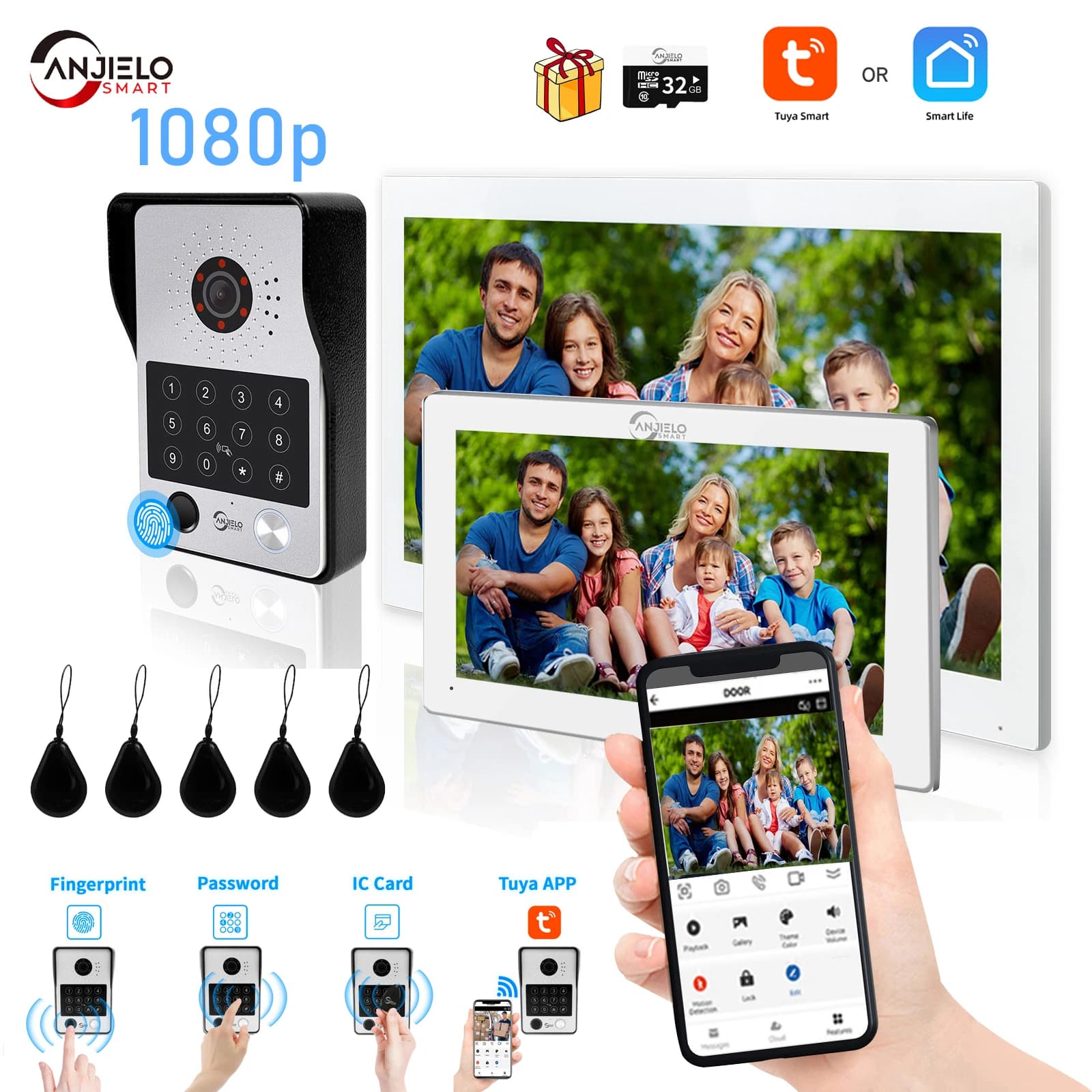 5in1 Sblocco Campanello Videocitofono Citofono domestico con schermo Citofono per appartamento Wi fi 1080P Touch Monitor