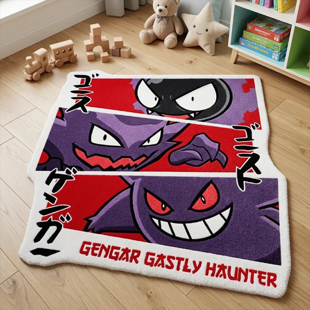 Pokemon Gastly Haunter Gengar Evolution Anime Rug/Doormat - 3D Print Soft Anti-Slip Floor Mat for Gaming Room Decor