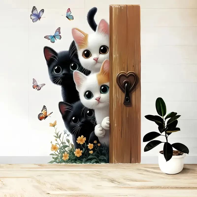 Three Cute Black Cat Decal Bedroom Entryway Living Room Porch Home Decoration Wall Stickers Waterproof Vinyl Toilet Car Sticker