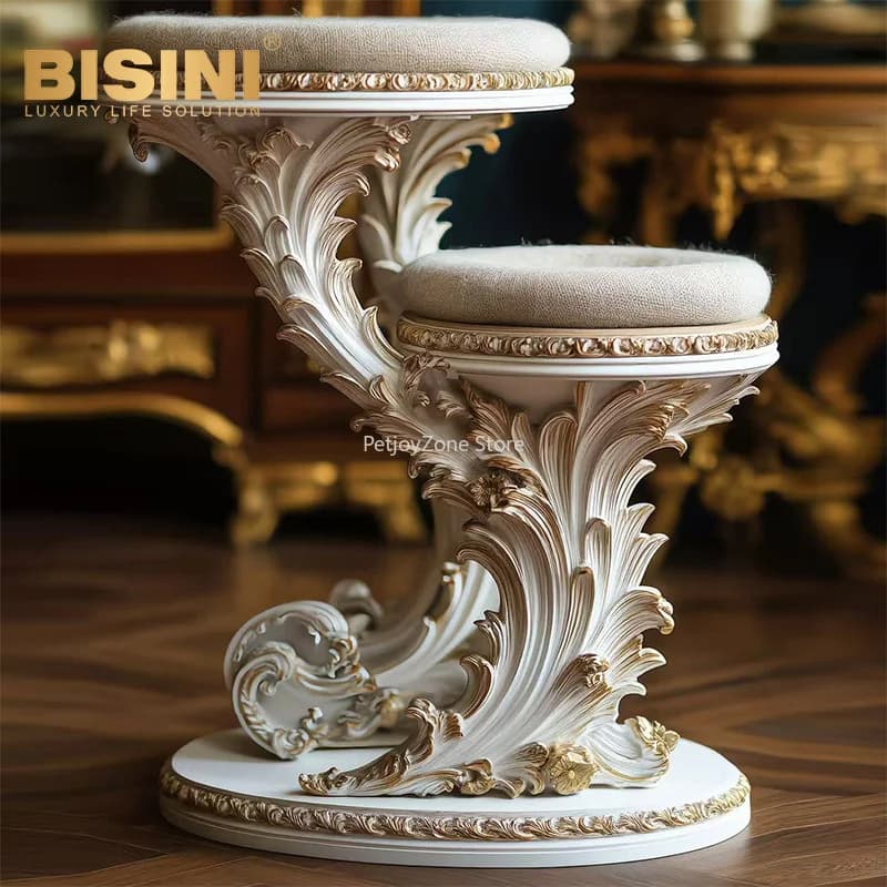 High End Solid Wood Carved Flower Cat Climbing Frame, Cat Suspended Bed, Cat Nest, Tree Shaped Climbing Frame With Soft Cushion