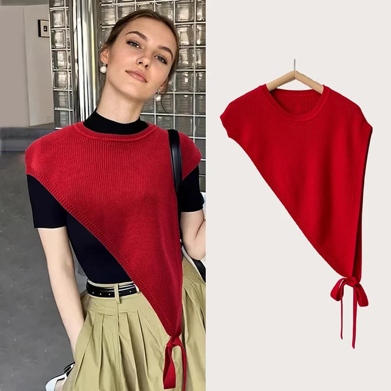 Nuova primavera e autunno moda versatile scialle a triangolo obliquo da donna cappotto da donna abbinato pullover lavorato a maglia di lana con spacco mantello designer