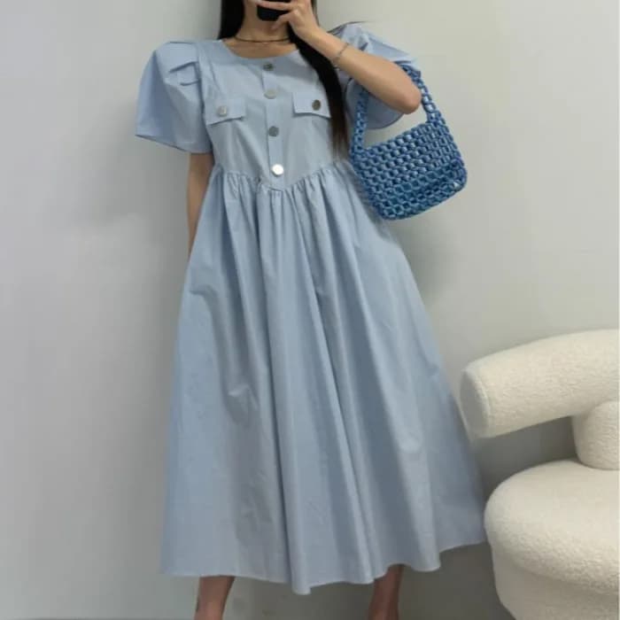 Nimo Home Sweet Young Short Sleeve Long Dress Princess Style Cotton Casual Leisure Spring Season Universal Fit Lady's Dress