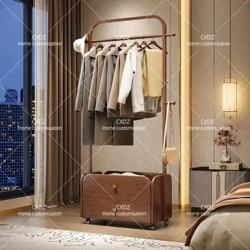 Solid Wood Floor to Ceiling Coat Rack Simple Bedroom Hanger Stand for Hanging Clothes Storage Household Garment Organizer