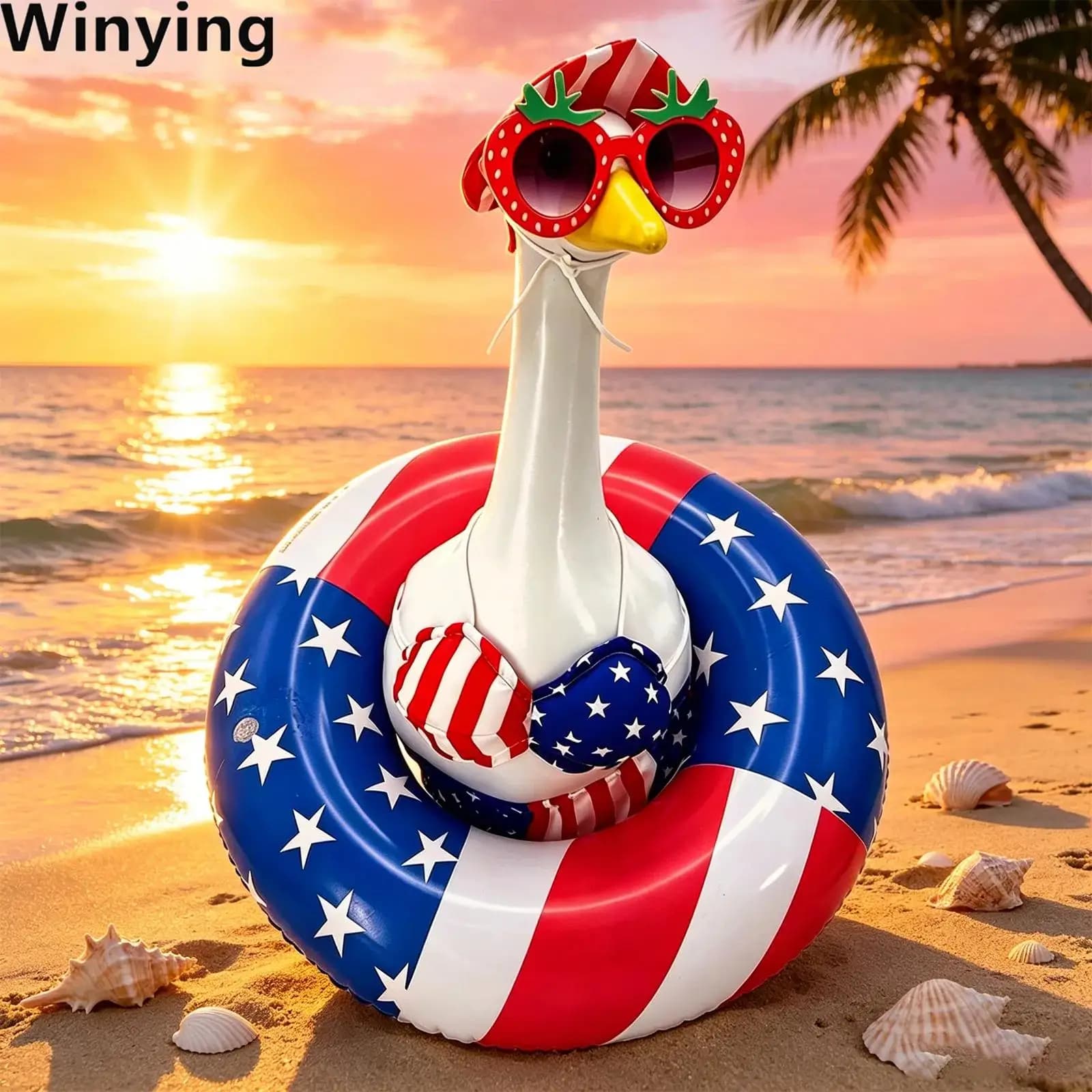 Patriotic Porch Goose Outfits Star-patterned Striped Bikini Tops Skirts Hats with Sunglasses Swim Ring for Outdoor