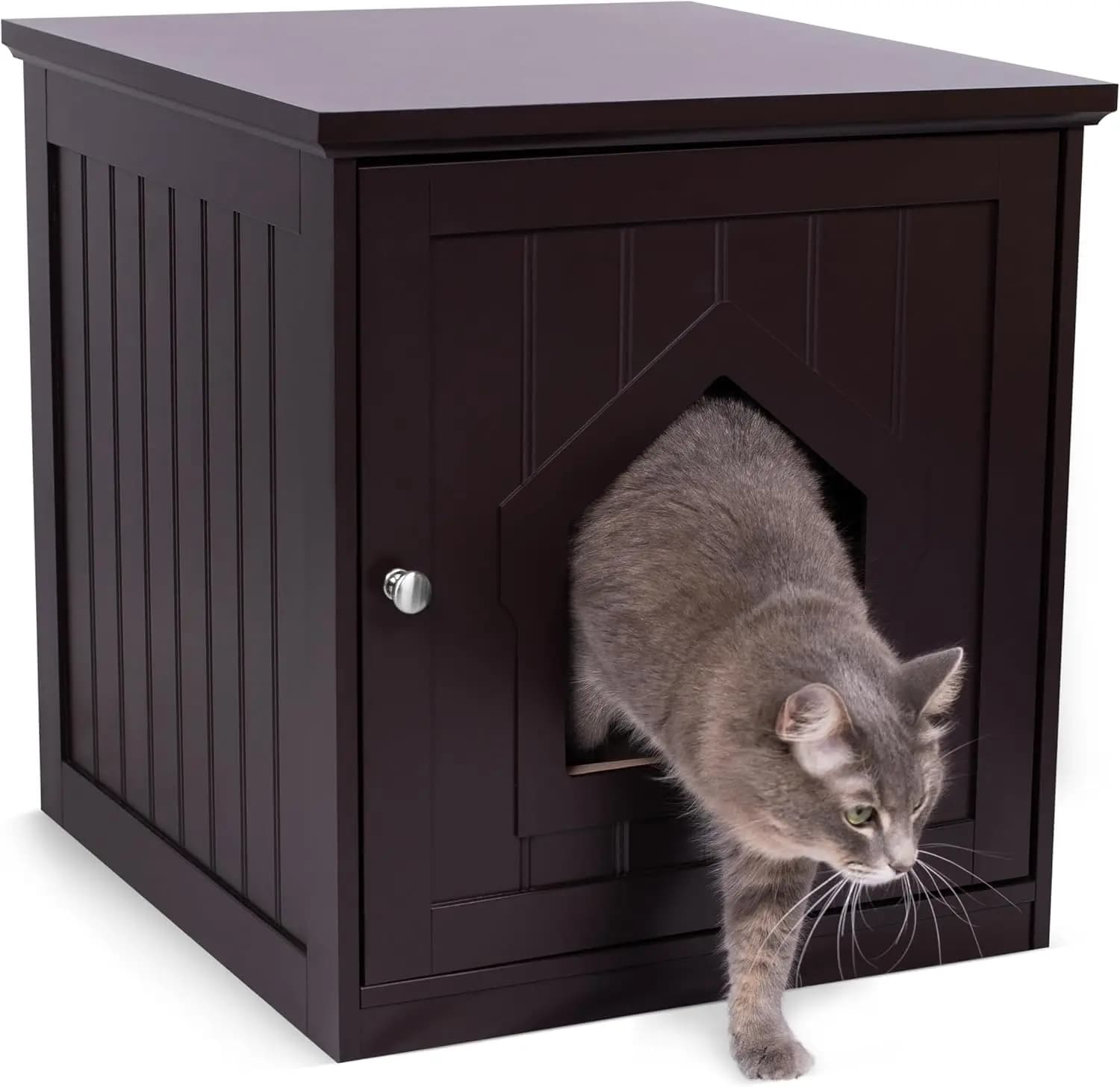 Mobiletto per Lettiera per Gatti Nascosta con Porta a Cerniera, Comodino Multifunzionale per Piccoli Animali - Espresso
