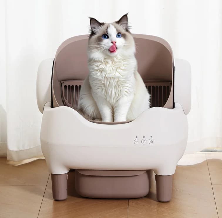 Lettiera per Gatti Smart Autoclean con Design Aperto, Anti-Schizzi, Antiaderente, Ingresso Superiore, in Plastica, 12kg, Controllo Remoto Tramite App WiFi