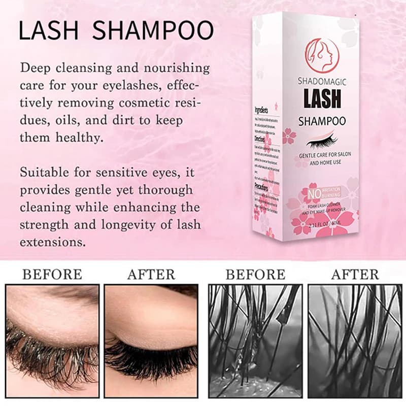 Quick 60 ml eyelash cleansing shampoo, foam cleaner for eyelash extension with applicator to remove mascara from eyelids