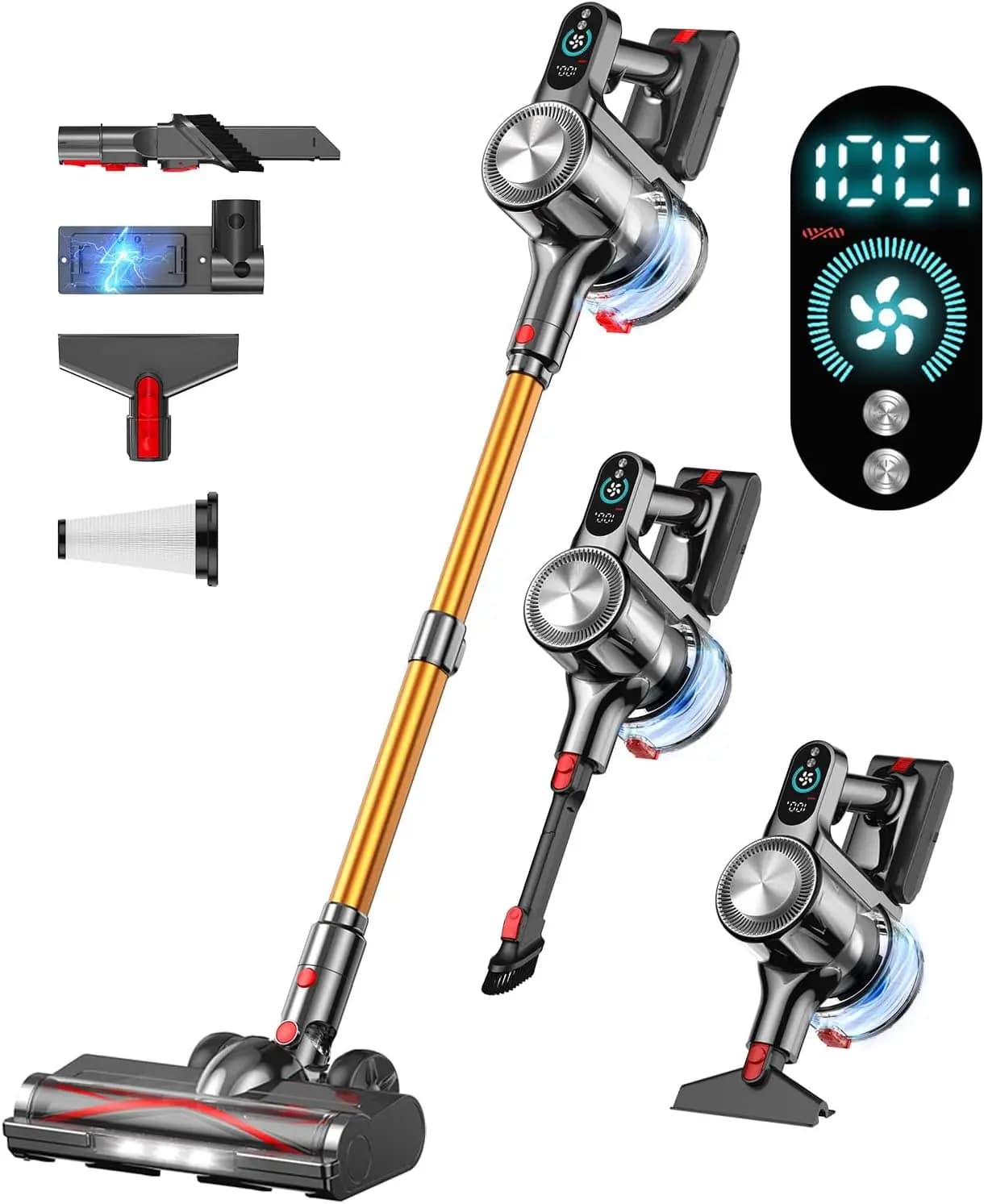 Wireless vacuum cleaner 45 minutes LED display Rechargeable vacuum cleaner for hardwood floors with pet hair