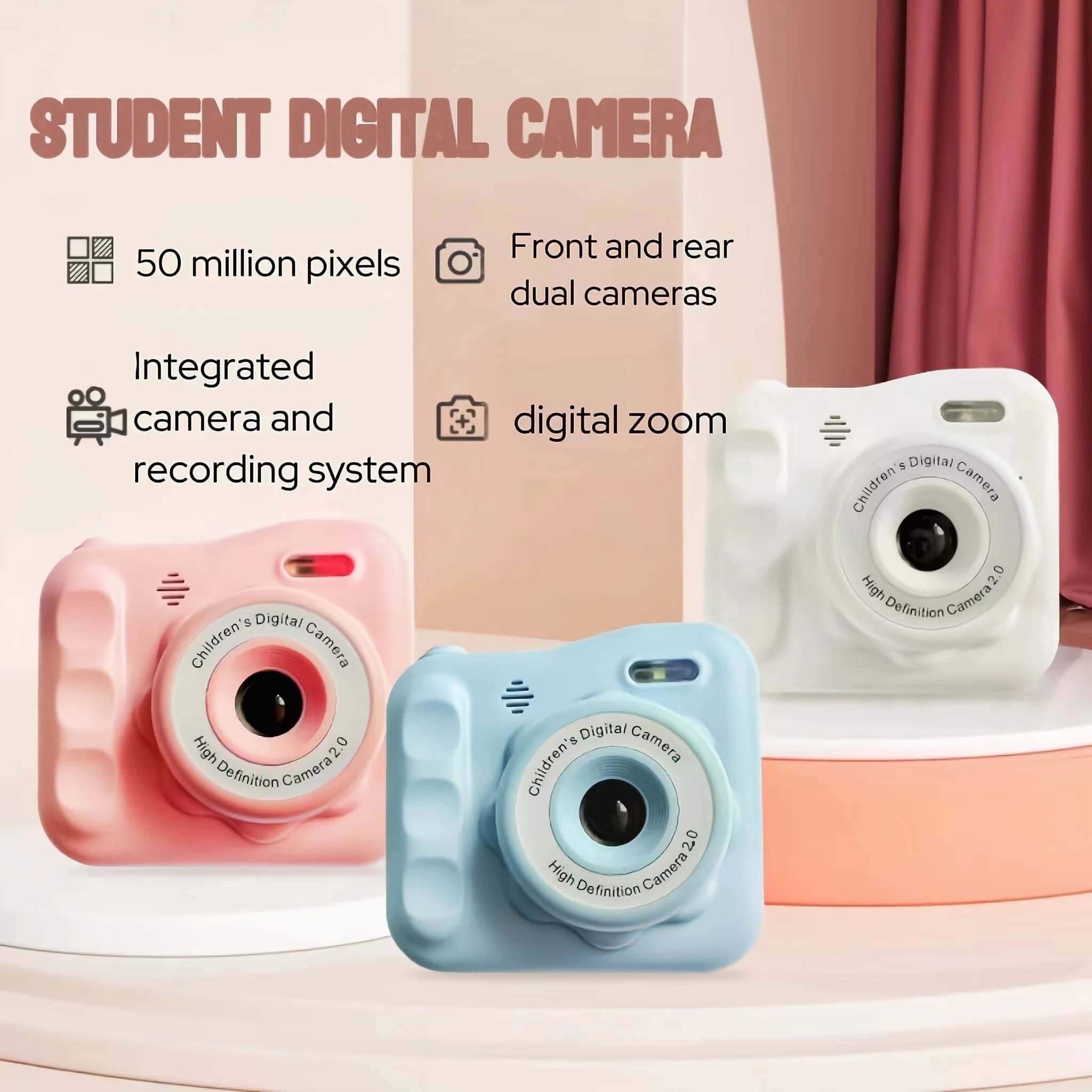 Fotocamera giocattolo per bambini, mini fotocamera digitale per bambini con video, cartone animato, scheda SD da 256 GB, adatta per ragazzi e ragazze, Natale