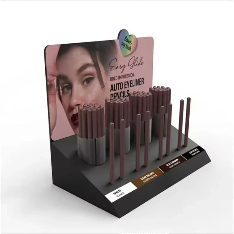 Anti-slip and anti-dust acrylic table display for eyeliner and mascara