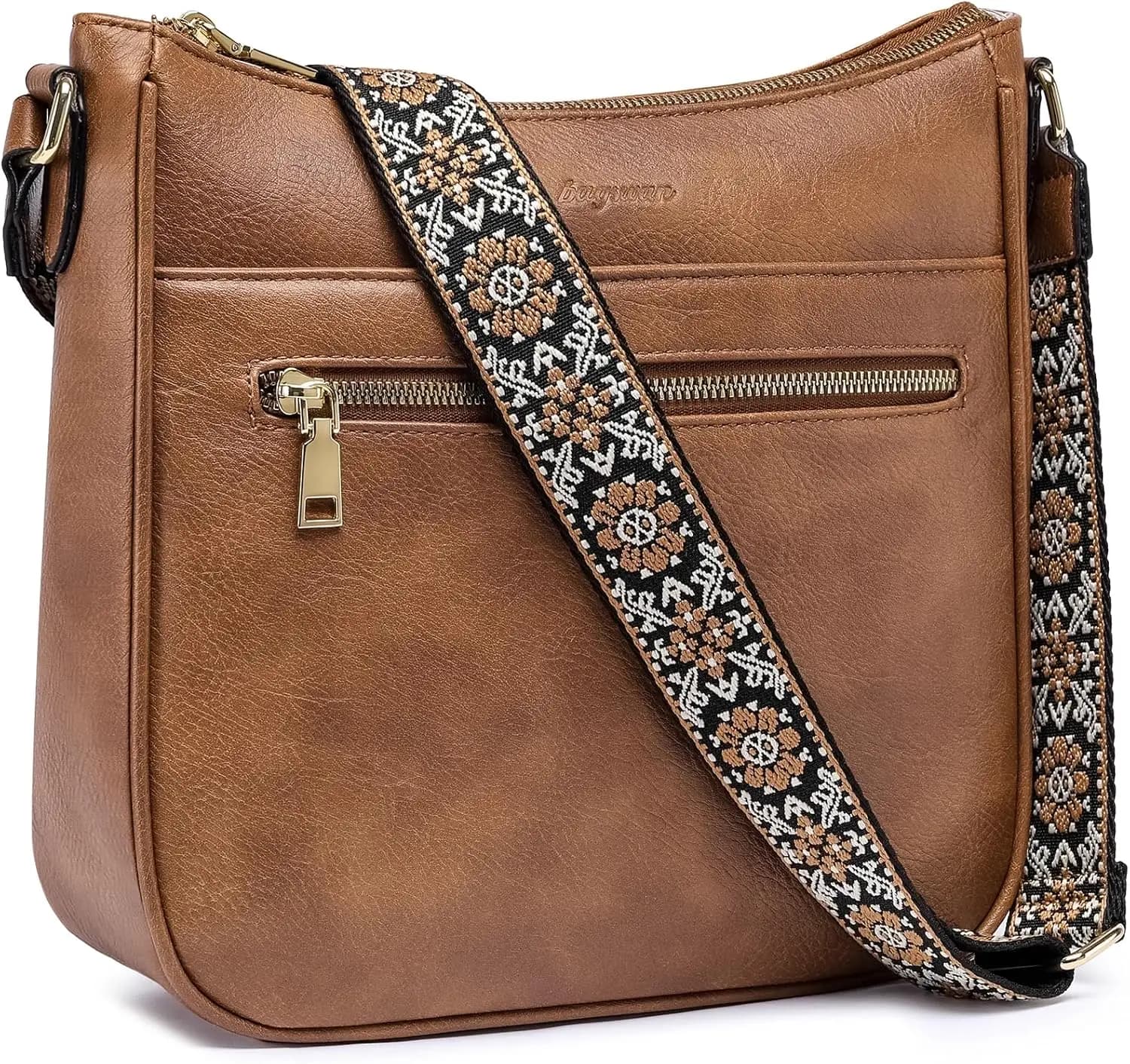 Borse a Tracolla in Pelle per Donne: Borsa Vegana a Tracolla con Cinghia Larga Regolabile, Marrone, Borse Trendy per Uso Quotidiano