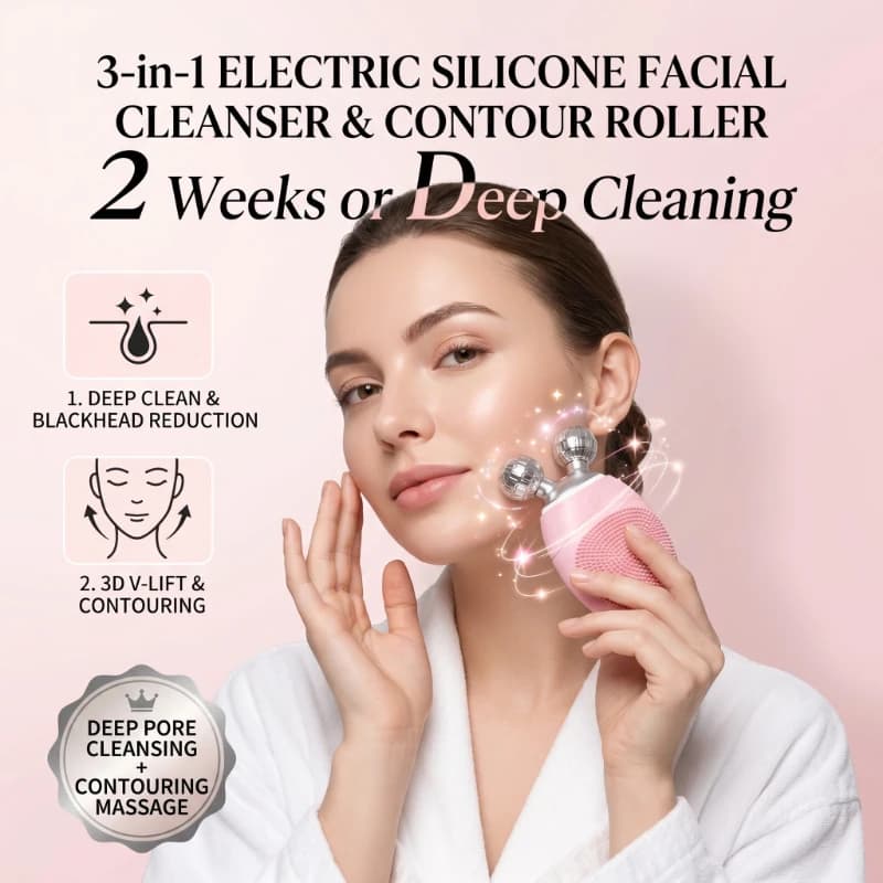 3D Roller Electric Facial Massager Cleaning Tools Soft Silicone Exfoliating Face Scrubber Cleansing Brush for Wrinkles & Lifting