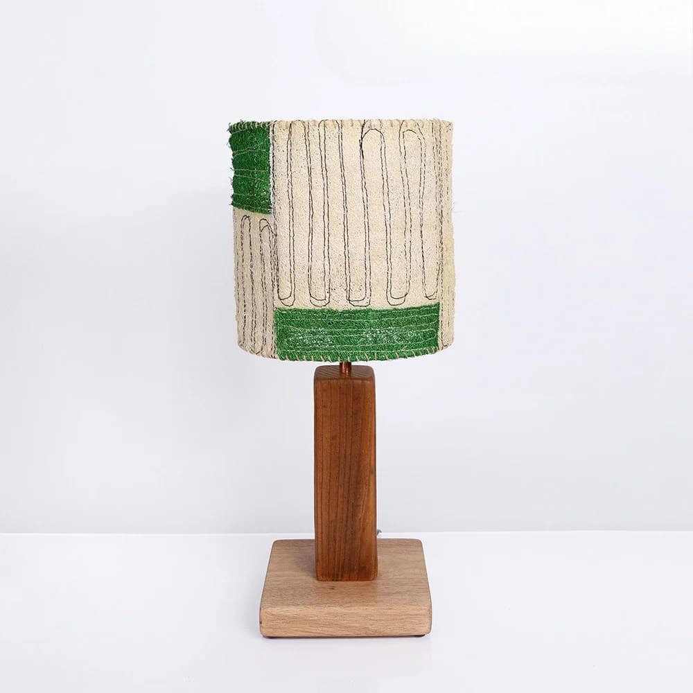 Japanese Wooden LED Table Lamp White Green Splice Loofah Lampshade Personality Living Room Bedroom Restaurant Kitchen Desk Light