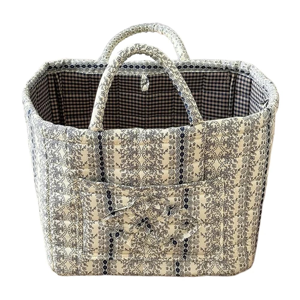 Borsa portaoggetti in tessuto stile pastorale con manici, contenitore per biancheria e organizer per oggetti vari per ufficio, casa, camera da letto, vestiti