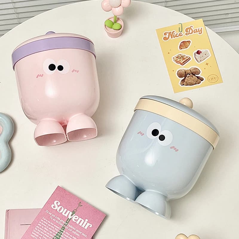 Mini cestino da scrivania con coperchio - Grazioso cestino per carta da scrivania per camera da letto, tavolino e scrivania - Blu Rosa