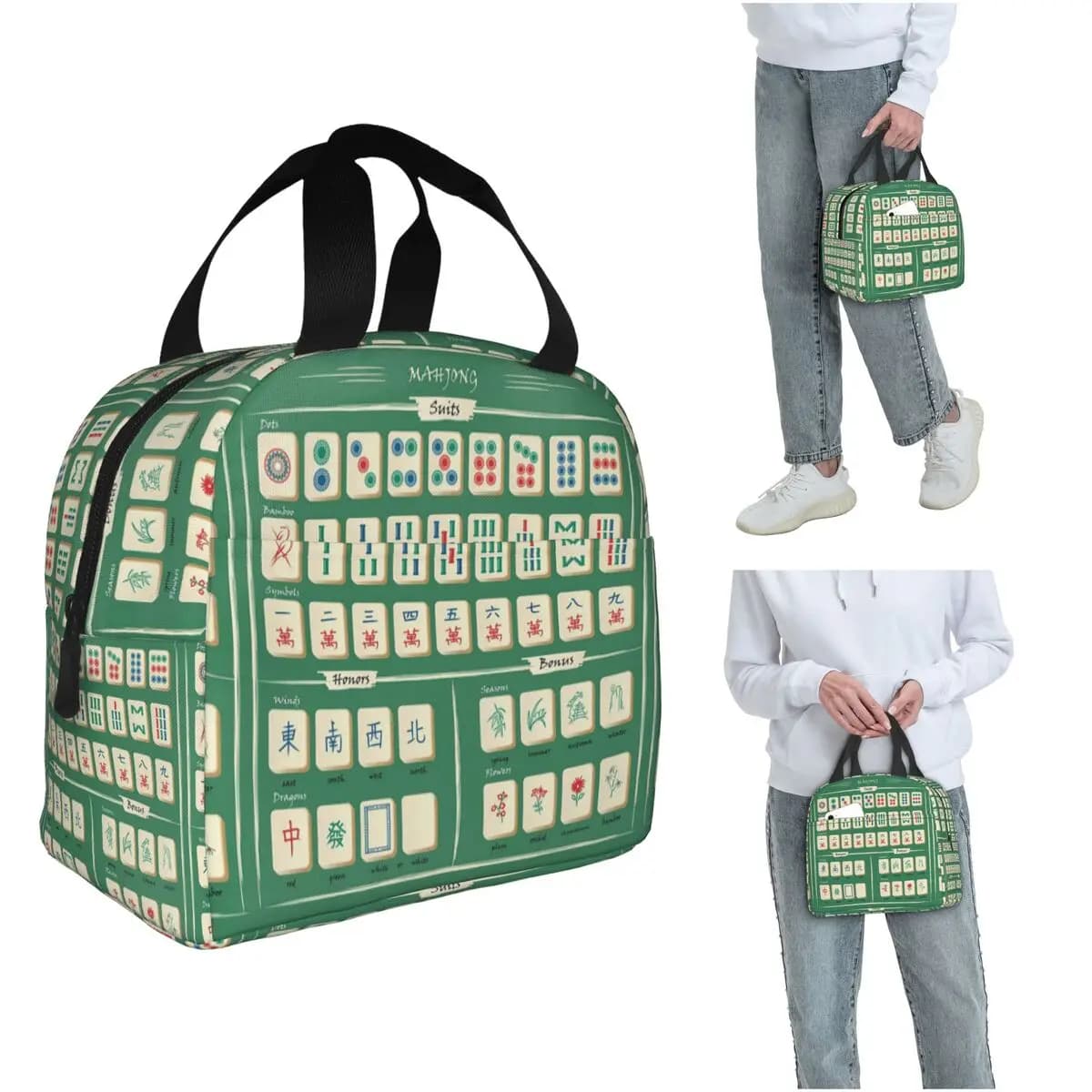 Borsa termica per il pranzo con motivo Mahjong Tile per donne e bambini, scatole portatili per alimenti, borsa termica per il pranzo