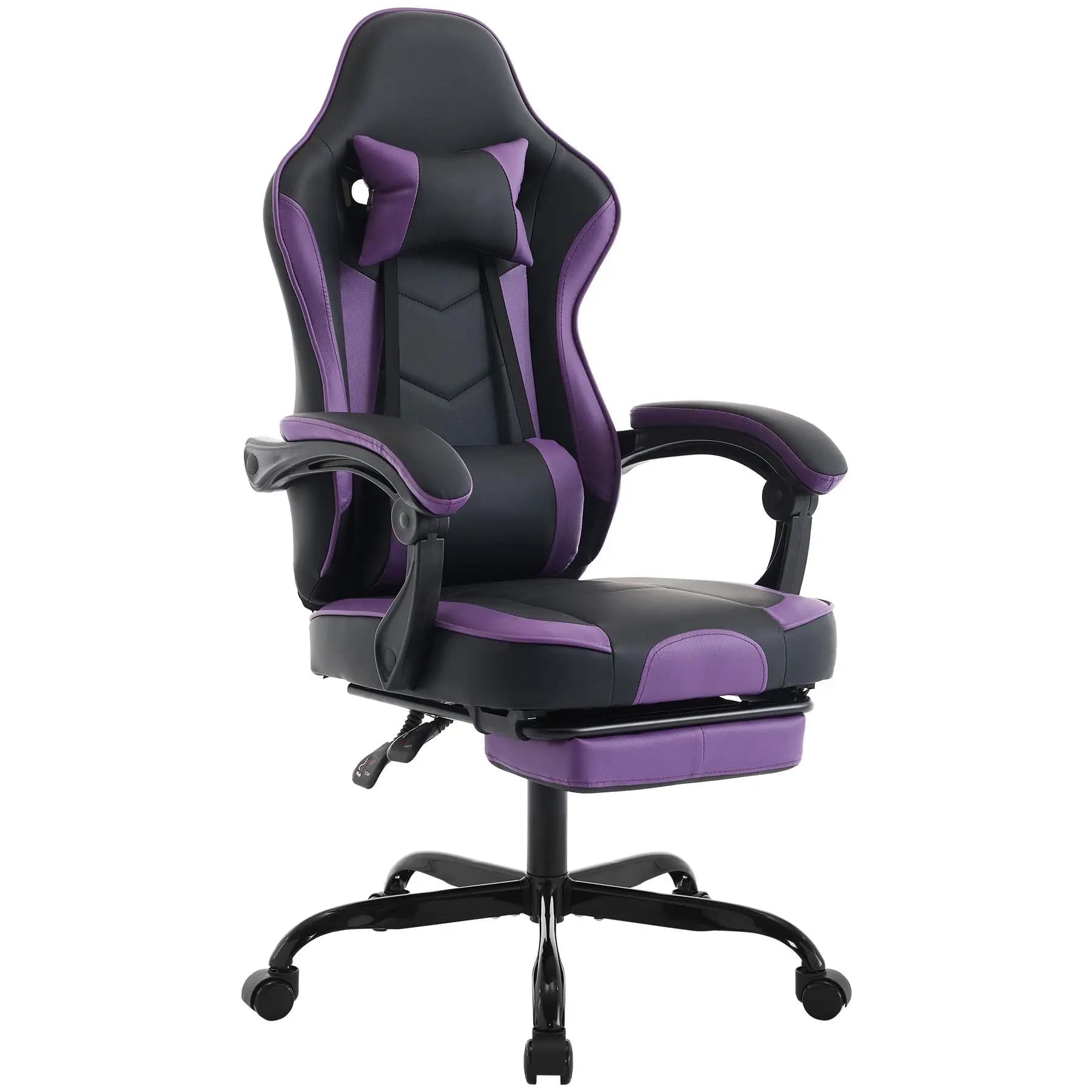 Ergonomic Gaming Chair with 3D Armrest Lumbar Support Footrest Height & Angle Adjustable 300lb Max Black/Purple