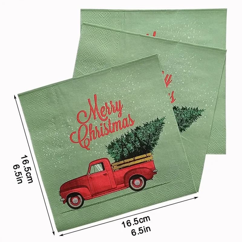 20 pz/pacco 33 cm 2 Strati Verde Tovaglioli Stampati Camion Rosso Collezione Di Natale Partito Tovagliette di Carta Usa E Getta Farfalla Bart carta