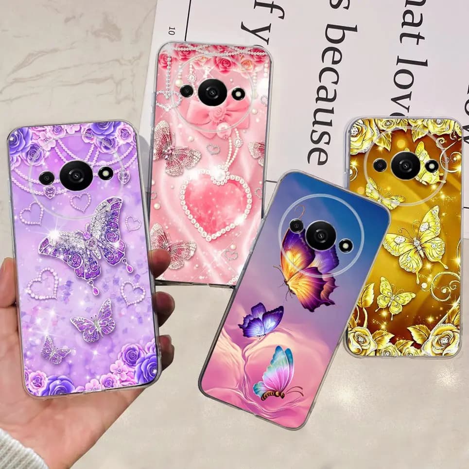 Per la copertura Xiaomi Redmi A3 A3x Custodia per telefono Farfalla Fiore Colorato Girly Fonda Trasparente Morbido TPU Silicone RedmiA3 Cover posteriore