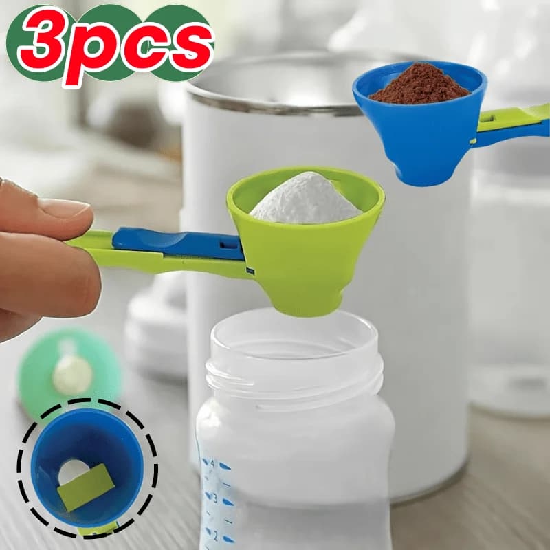 3-Pack Sliding Funnel Leakproof Coffee Protein Powder Spoon - Sliding Spoon Measuring Cup and Funnel for Sports Drinks, Milk Powder and Supplements, Coffee Making, Durable PP Material, Perfect Kitchen Gadget for All Occasions,