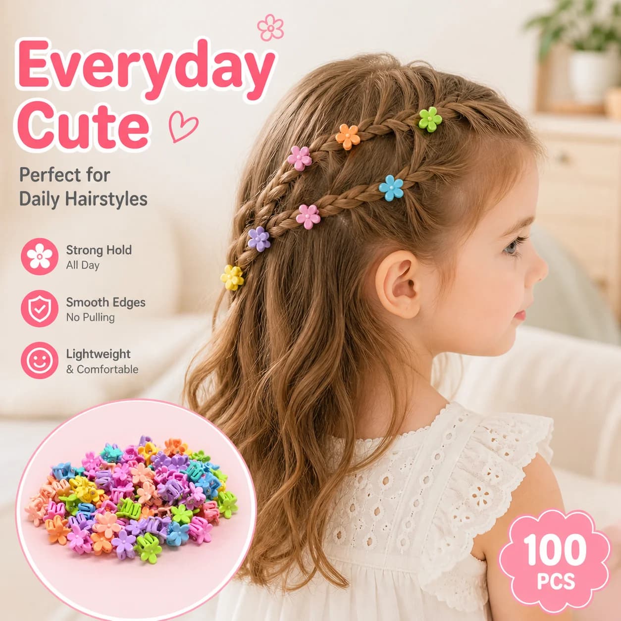 100pcs Mini Flower Hair Clips for Girls, Tiny Flower Claw Clips, Colorful Macaron Hair Clips for Toddler Baby Bangs Fine Hair