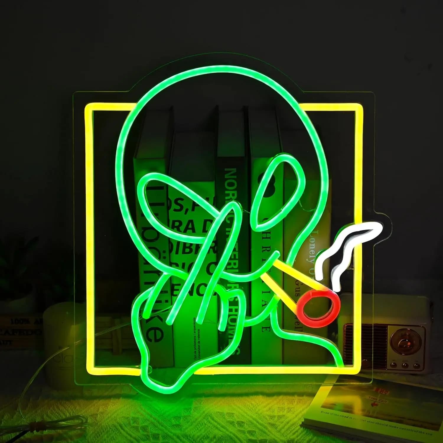 Insegna Luminosa al Neon a Forma di Alieno Verde, Luce LED USB per Decorazione Casa, Sala Giochi, Bar, Club, Camera da Letto, Regalo, Luce Notturna