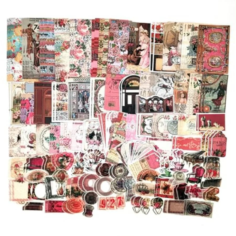 200PCS Vintage Scrapbooking Supplies Pack, Aesthetic Scrapbook Sticker Paper Art Journaling Kit for Junk Journals, Planner, Cot