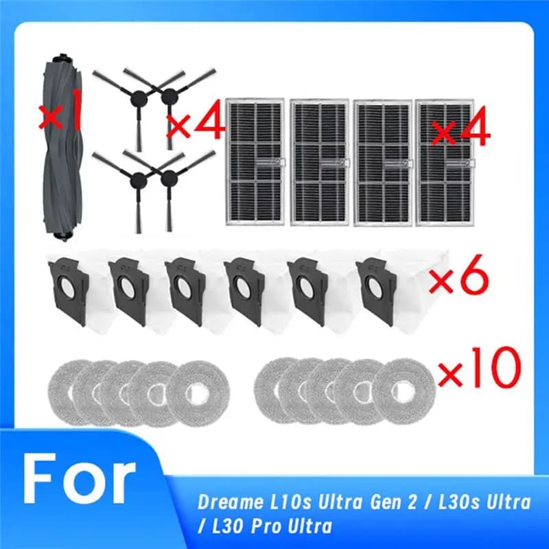 AEE2-25 Pcs For Dreame L10s Ultra Gen 2 / L30s Ultra / L30 Pro Ultra Robot Vacuum Main Side Brush Mop Filter Dust Bags